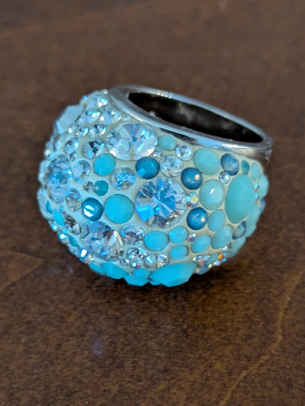 Swarovski Ring Chic Multi Blue Crystal Dome Statement Women's Sz 52 / US 6